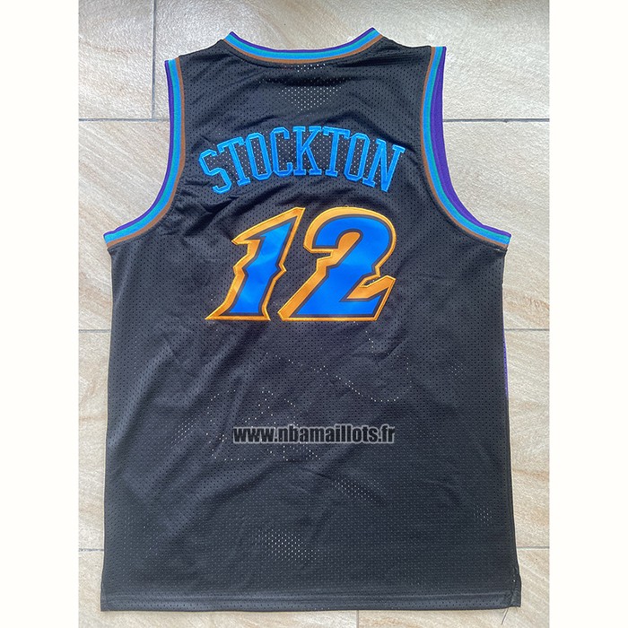 Maillot Utah Jazz John Stockton NO 12 Mitchell & Ness 1996-97 Noir